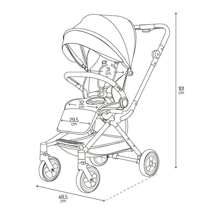 MoMi ADELLE - Poussette citadine légère 7,5 kg - Siège rotatif 360° - Dès 6 mois jusqu’à 22 kg - Noir/Doré