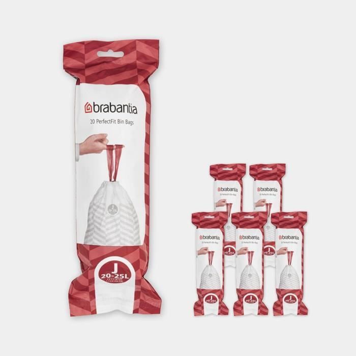BRABANTIA - Sacos de Lixo PerfectFit, Código J, 20-25L - 6 Rolos com 20 Sacos cada