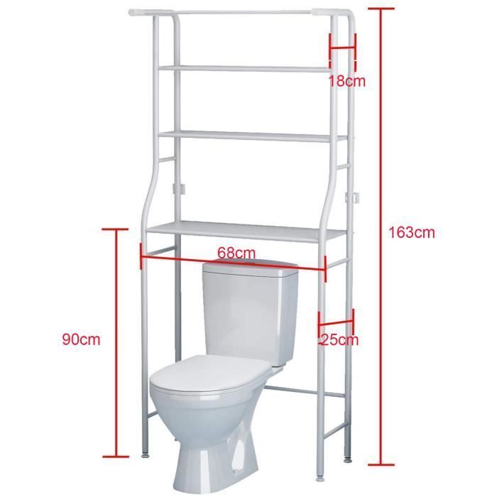 Meuble WC ou machine à laver Étagère de salle de bains 3 étagères Avec Porte Serviettes 68x163x25cm(LxHxP) Blanc