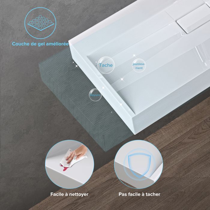 Lavabo mural Doporro con desagüe, lavabo de encimera, blanco mate, 50x38x11cm, lavabo rectangular con orificio para taladrar, Colossum19