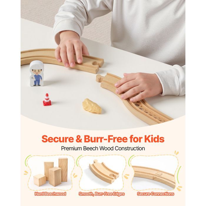 Tren de madera VEVOR para niños de 3 a 8 años - 70 piezas - Juguete para Navidad, cumpleaños, niños y niñas