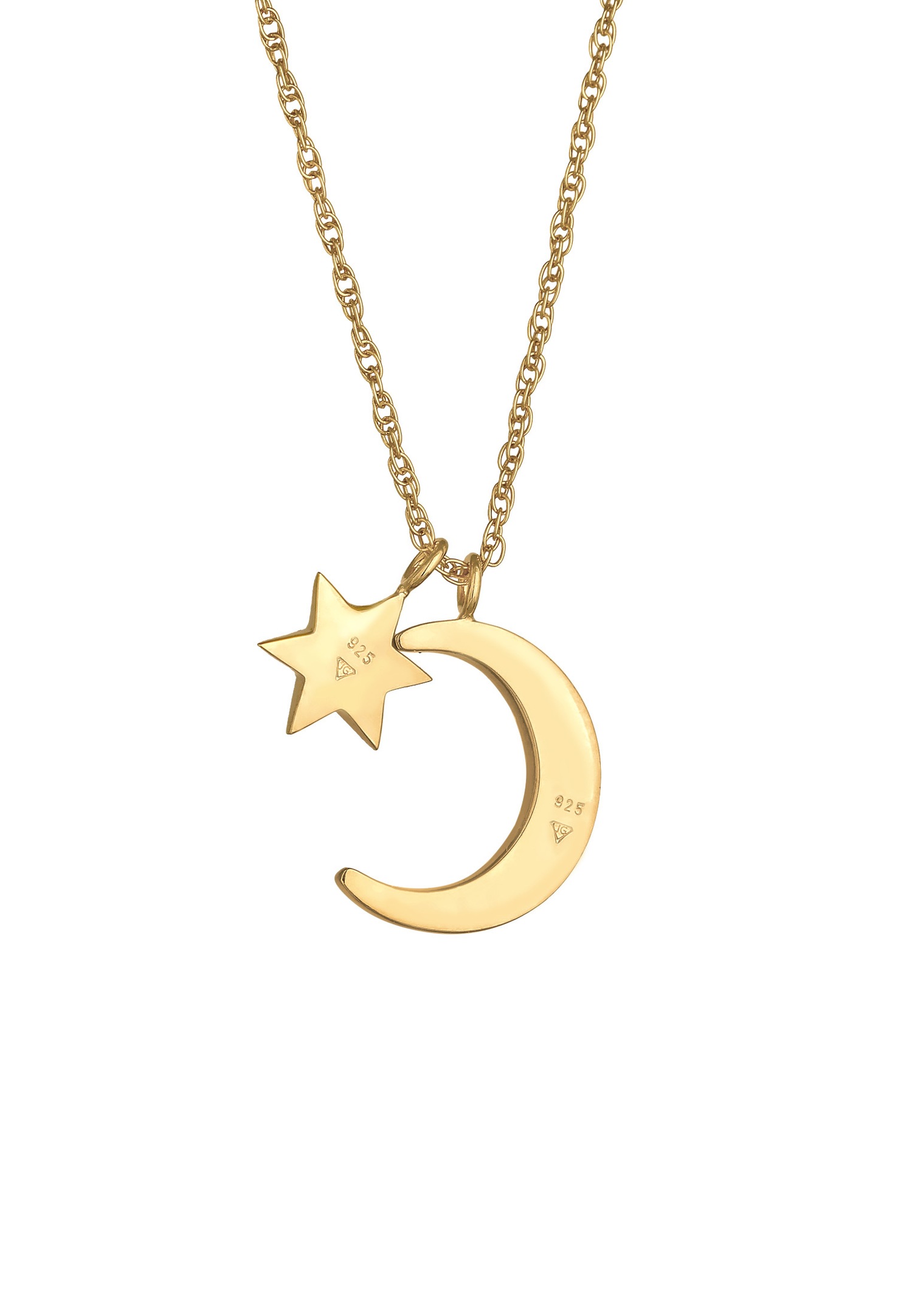 Elli Femme demi-lune étoile pendentif Astro avec opale synthétique en argent sterling 925 plaqué or