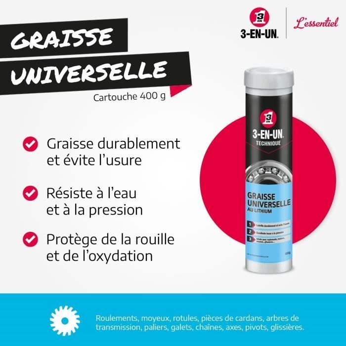 Grasa de litio universal 3 en 1 de uso técnico en cartucho - 400 g
