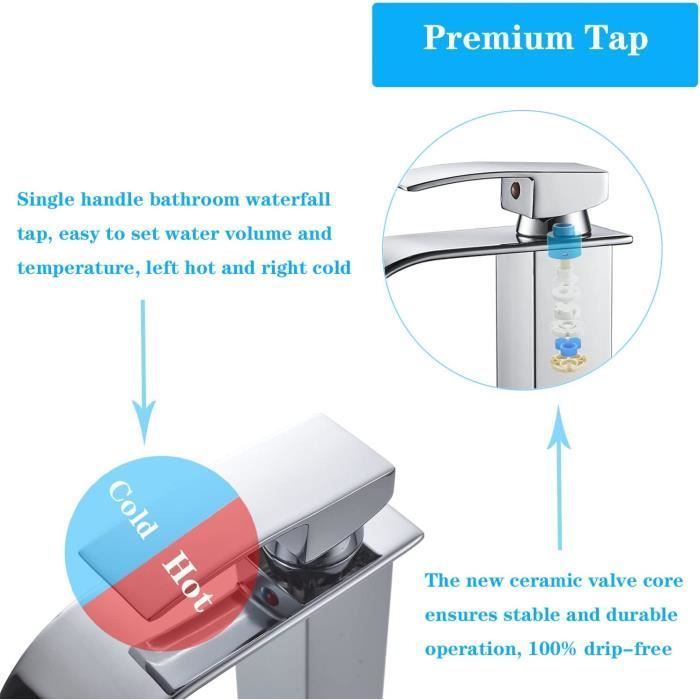Robinet Salle de Bain Cascade Design Elégant Oricean - Mitigeur Lavabo Chromé G 3/8