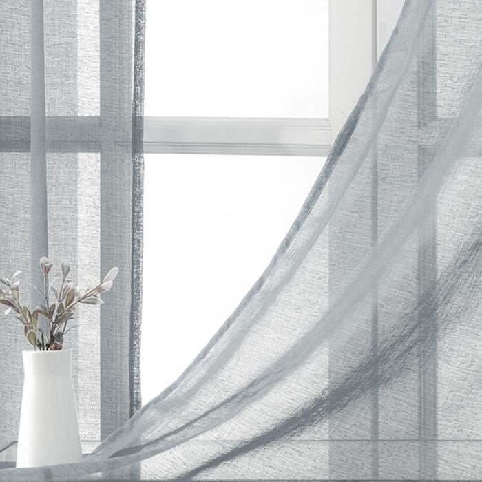 Topfinel Rideau Voilage Gris 140x160cm de Fenetre Chambre,2 Panneaux Rideaux Voilages Intérieurs Transparent à Oeillets pour Salon