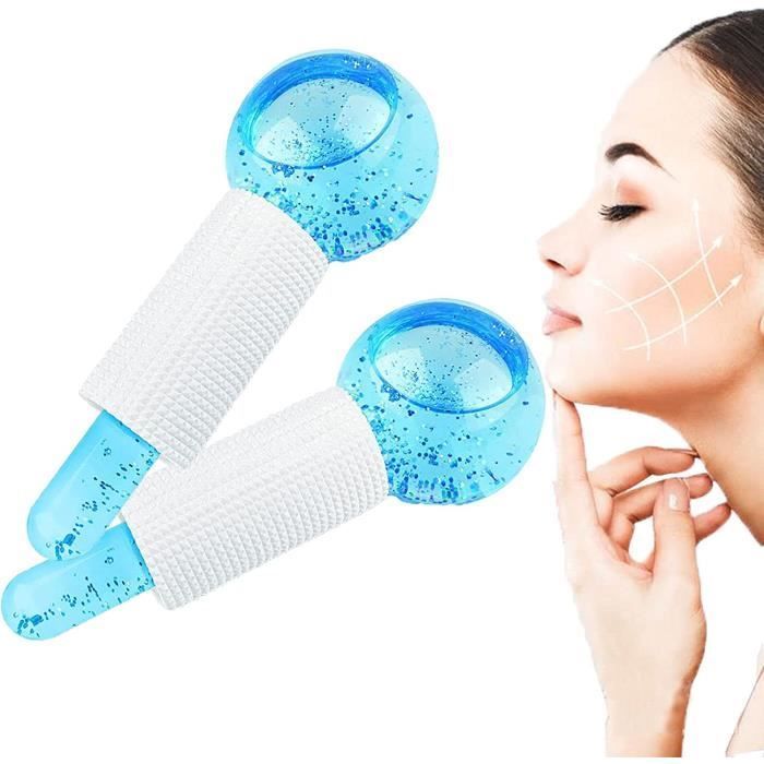Juego de 2 rodillos faciales - Bola refrescante para ojos y cuello - Masajeador facial (Azul)