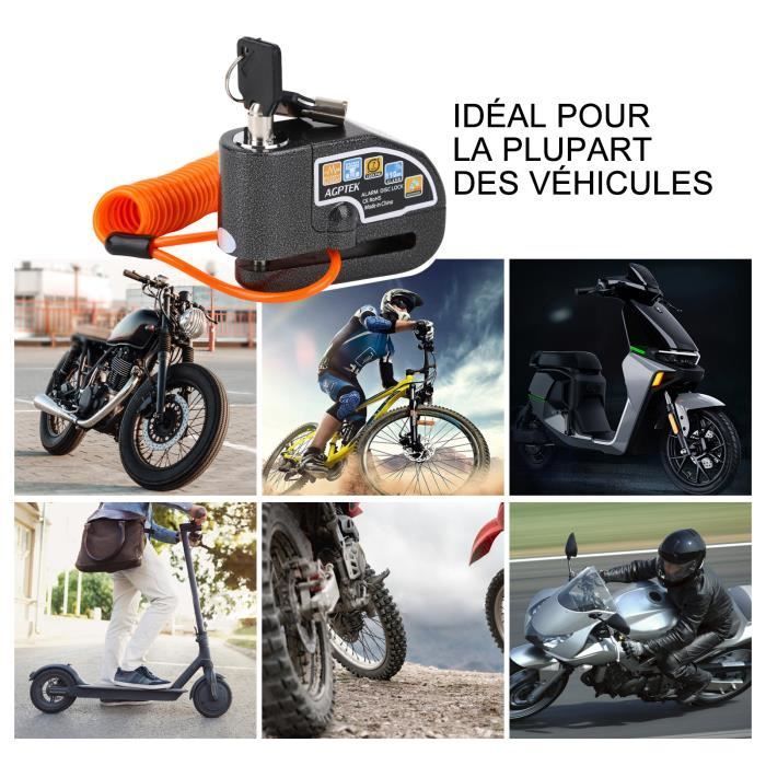 Kit de alarma antirrobo para motocicleta AGPTEK, candado de disco de 110 dB + cable de 1,5 m con cerradura de seguridad con resorte + 2 llaves y bolsa para candado, para motocicleta/bicicleta.