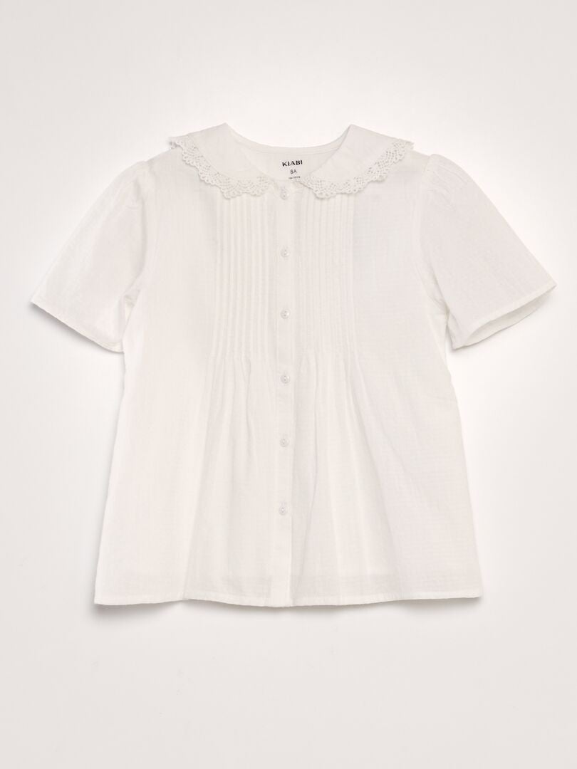 Blusa con cuello texturizado - BLANCA