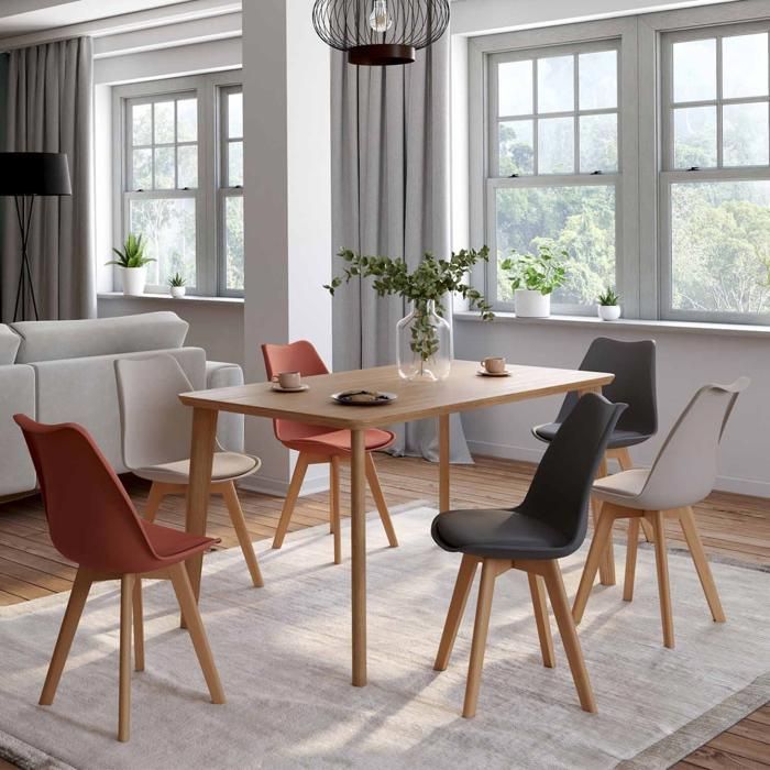 IDMARKET Lot de 6 chaises de salle à manger SARA scandinaves gris foncé x2, terracotta x2, beige x2