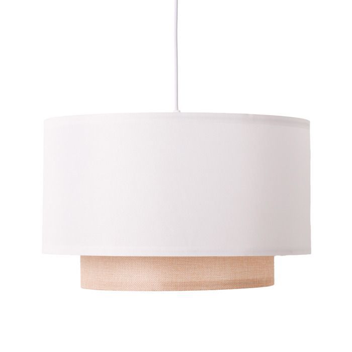 Lámpara de techo colgante con pantalla de tela blanca y ratán, Ø 40 cm 