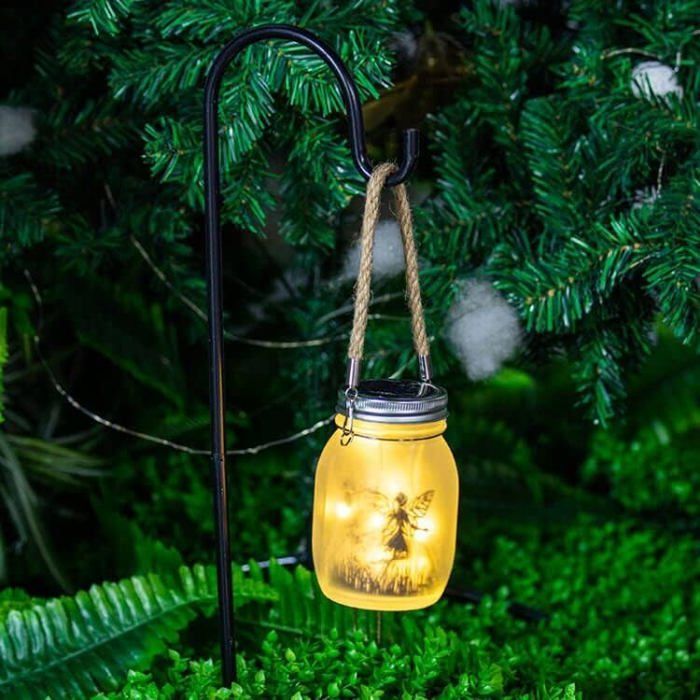 Set van 2 buitenlantaarns op zonne-energie - Decoratieve Mason Jar-lamp op zonne-energie voor feesten, tuinen en buitendecoratie (warm wit)
