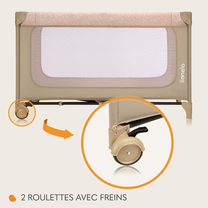 Cuna de viaje 2 en 1 LIONELO Jasmin - Parque infantil - Colchón de alta densidad - Plegado rápido - 2 ruedas - Hasta 15 kg - Beige