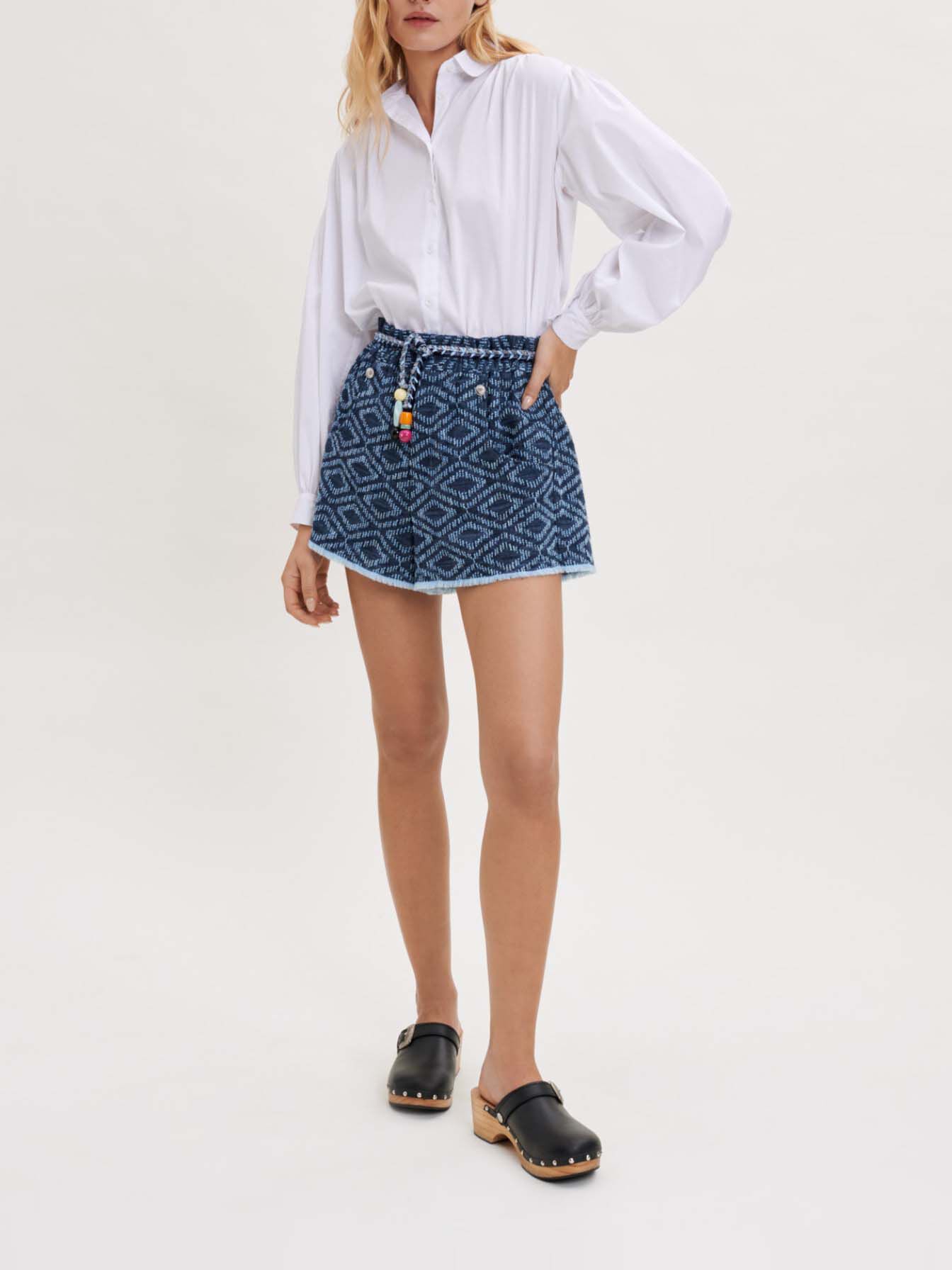 Pantaloni scurți jacquard cu efect denim - Indigo