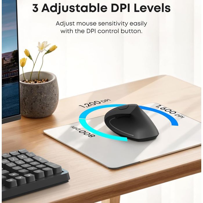 Souris Ergonomique sans Fil Rechargeable, Bluetooth + 2,4G Wireless Mouse, 1600 DPI,  Plug and Play, pour Droitier, PC, Mac