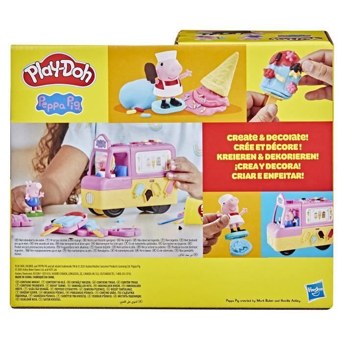 Play-Doh Peppa Pig e il camioncino dei gelati, con le statuine di Peppa Pig e George, 5 vasetti di pasta modellabile, età 3+
