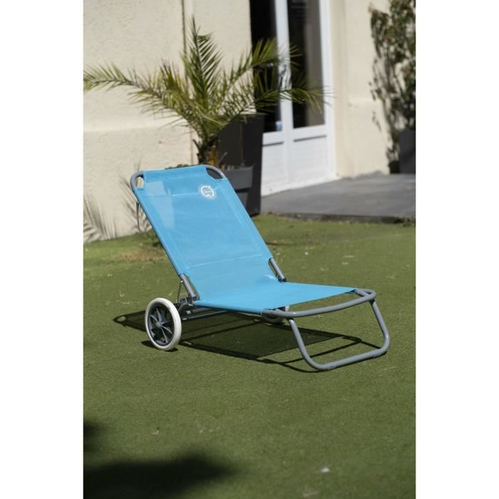 Chaise de plage avec roulettes - O'BEACH - Dimensions : 124 x 64 x 82 cm