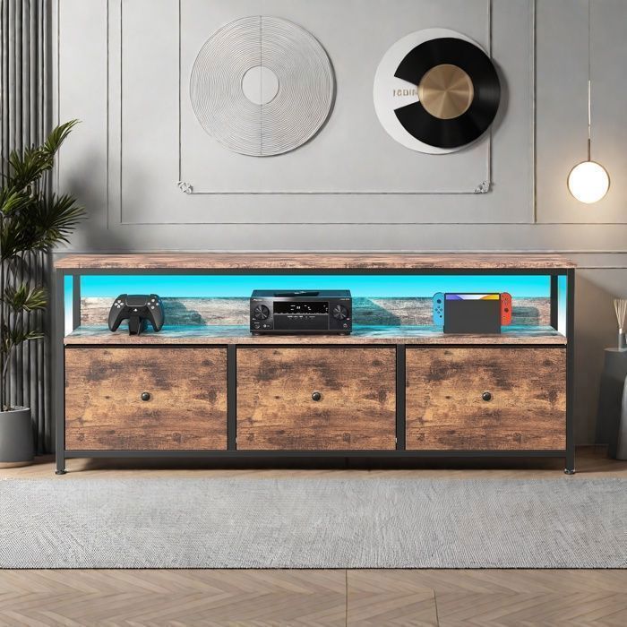 Dressoir voor de woonkamer - TANANT - Laag dressoir met LED-verlichting - 3 lades - 1 plank - Moderne stijl - 108x30x57 cm
