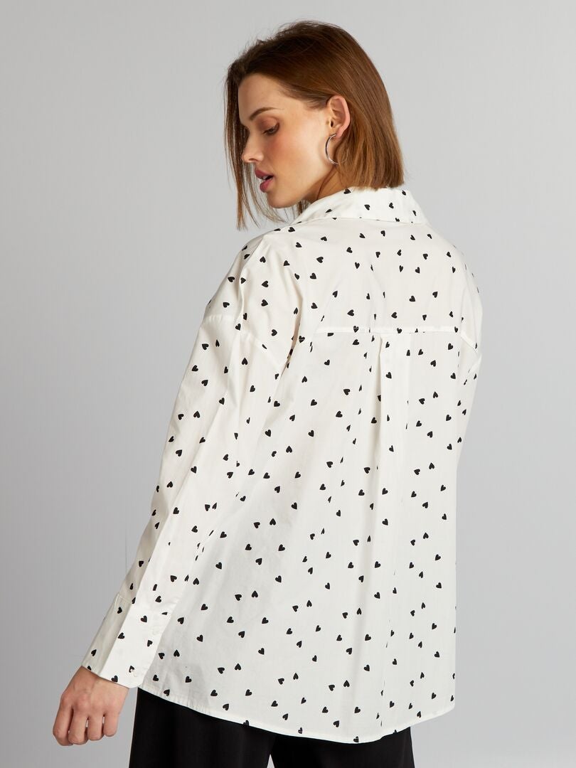 Shirt met hartjespatroon - ZWART