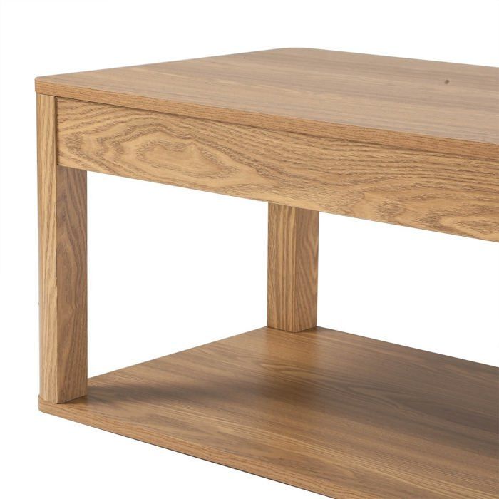 CALICOSY - Table basse avec 2 plateaux rectangulaires effet bois L90 cm - CELIA - Bois clair
