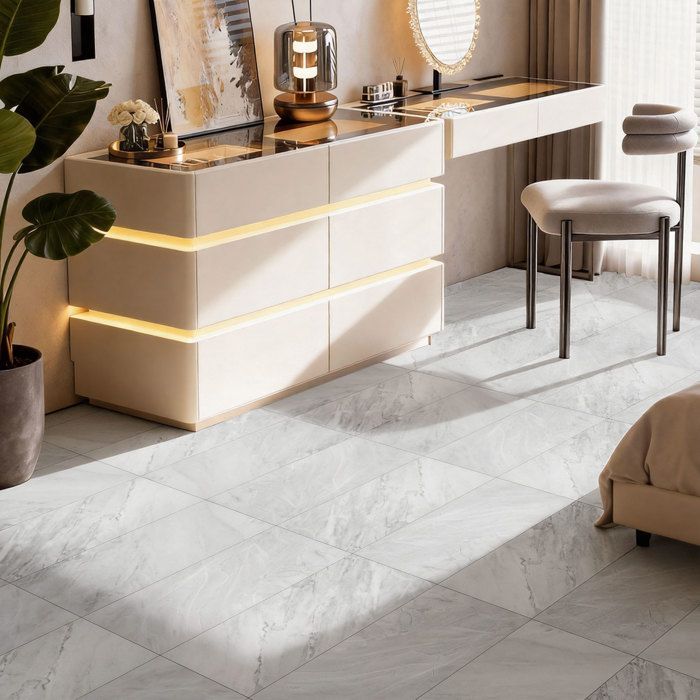 Revêtement de sol PVC - Dalles autocollantes - 5m² - pour Salon - Imperméables - 36 pièces - Texture de pierre blanc-gris
