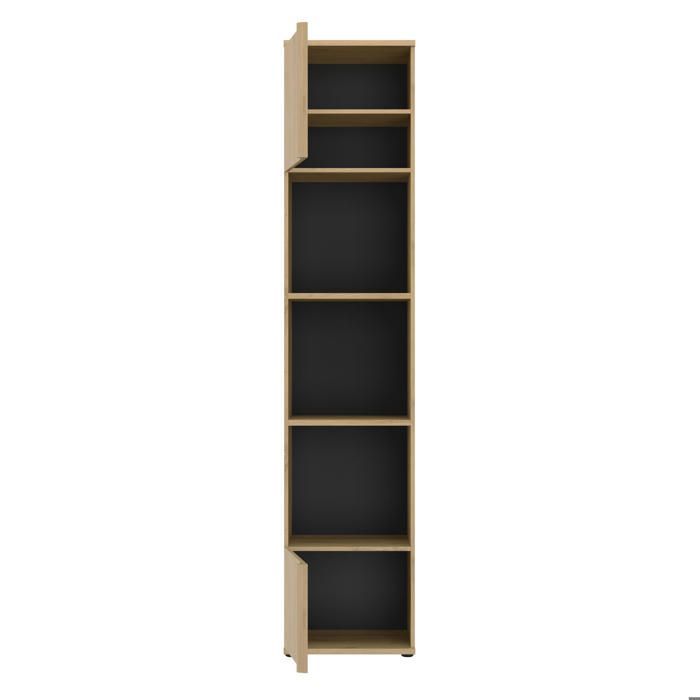 Columna puente de 2 puertas con 3 nichos, 50 cm de ancho, acabado efecto madera de roble beige.