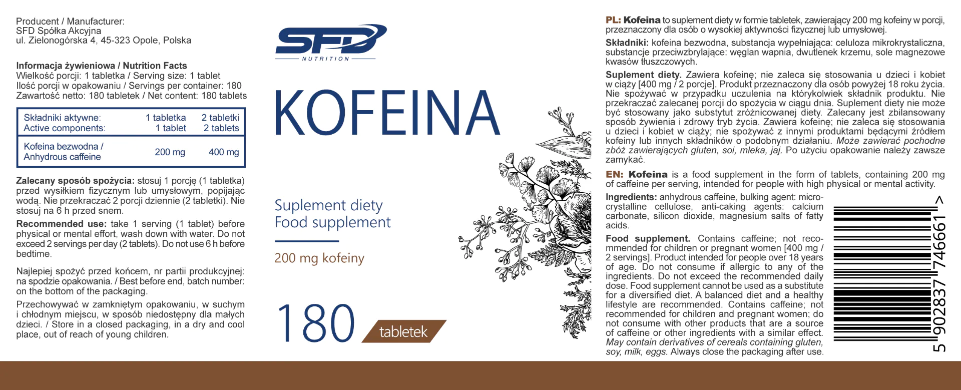 SFD Kofeina, Tabletki