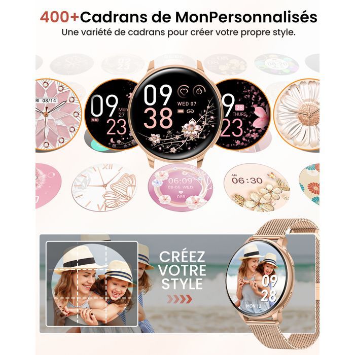 Reloj inteligente AIMIUVEI 2025 para mujer, Bluetooth 5.3, 2 correas, funciones para mujer/sueño/SpO2/120+ Sport/IP68/Gold