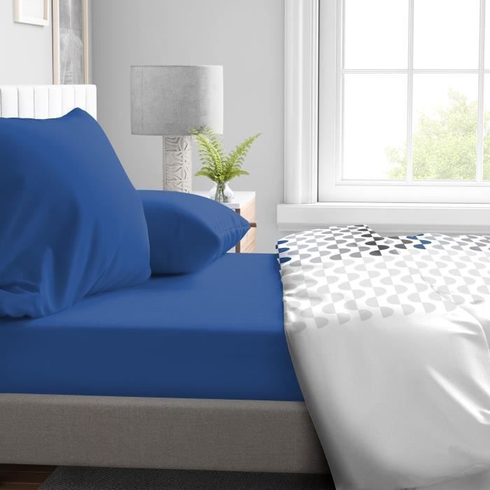 Sábana bajera ajustable - HOME LINGE PASSION - HP71771 - 160 x 200 cm + bolsillo profundo de 30 cm - Microfibra - 82 g - Azul