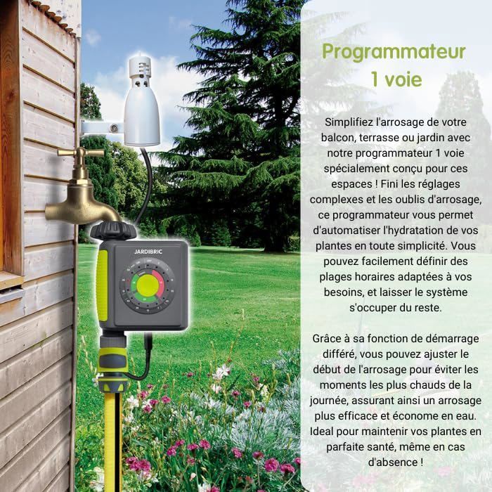 Programmateur d'arrosage automatique - 1 voie pour nez de robinet - Réglage mécanique intuitif