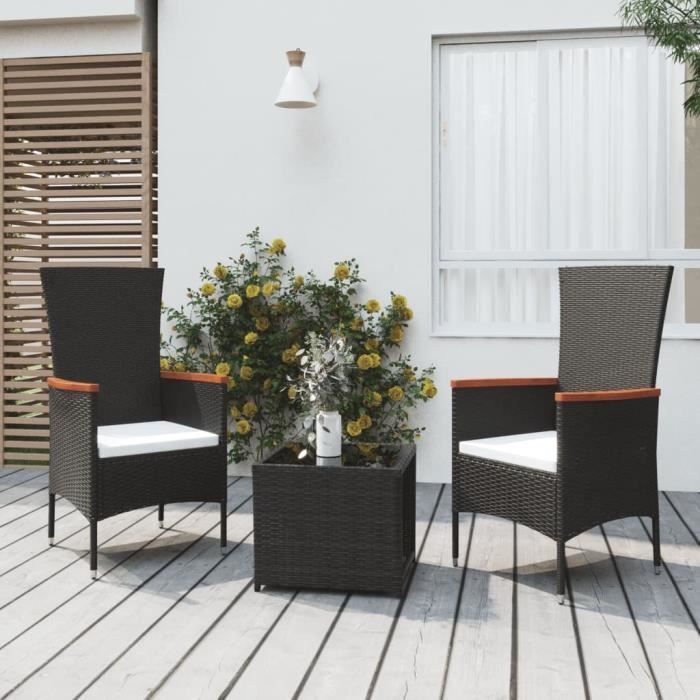 vidaXL 3-delige tuinset, zwart polyrotan en staal 3157658