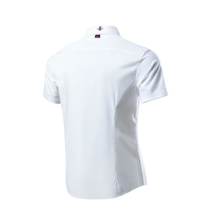 Camicia casual da uomo a maniche corte con colletto risvoltato elasticizzato, vestibilità slim estiva alla moda - Nera - INSFITY