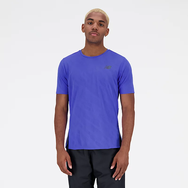 Męska koszulka Q Speed Jacquard med krótkim rękawem – MARINE BLUE