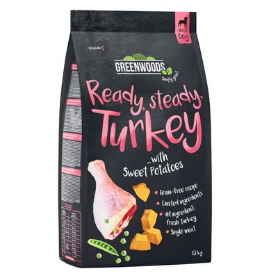 Kalkoen van Greenwoods met zoete aardappelen, erwten en pompoen