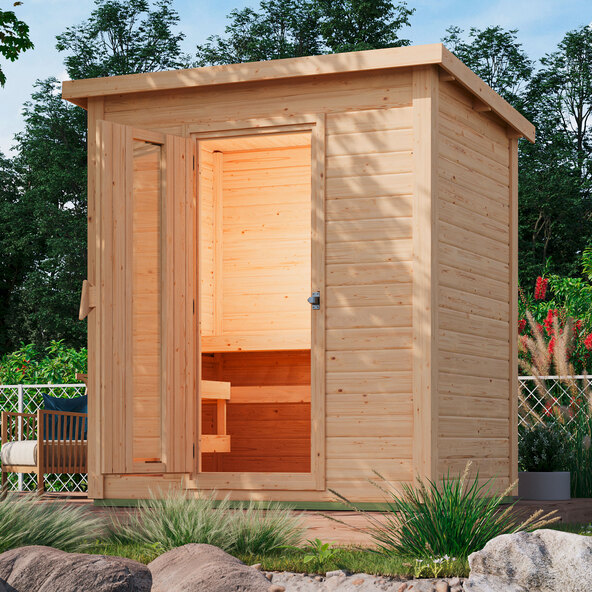 Cabină de saună Carla Zero, inclusiv cuptor, finisaj natural