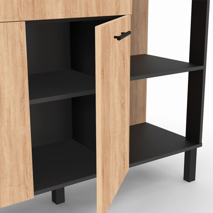 IDMARKET Buffet bas de cuisine 120 cm CINA plan de travail H.83 cm 2 portes + tiroir noir et façon hêtre