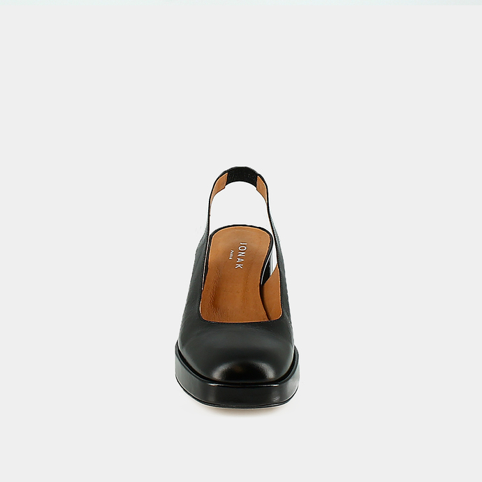 Escarpins à talons et bouts carrés  en cuir vieilli noir
