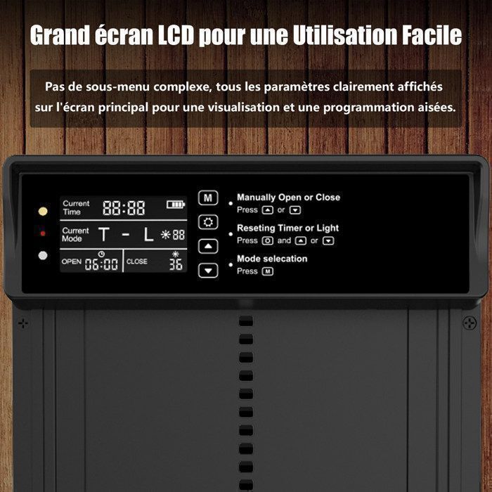 Puerta automática para gallinero con energía solar - Resistente al agua IPX6 - Temporizador de apertura - Control remoto inalámbrico - 328 x 244 mm