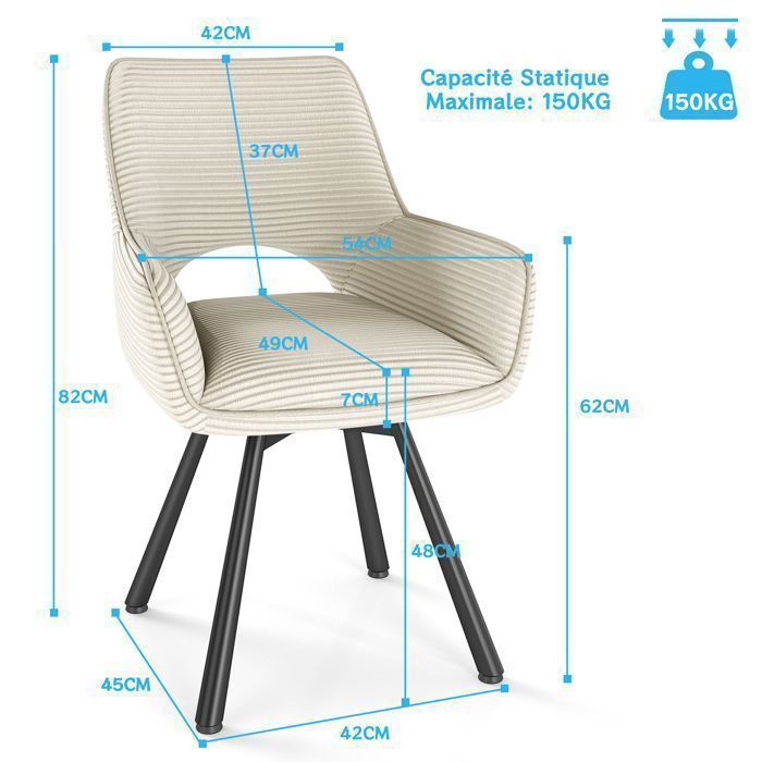 WAFTING Lot de 4 Chaises de Salle à Manger,  Fauteuil Pivotantes avec Accoudoirs, Rembourrées avec Dossier en Velours,Beige