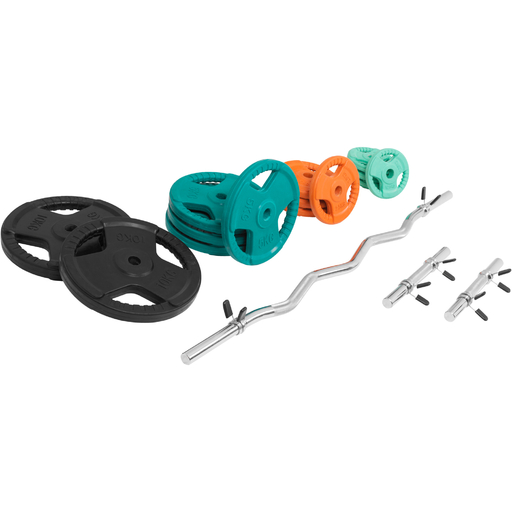 Gorilla Sports Rubber Curl Ez Set mit Griffen (70 kg Tragkraft) und Sternverschlüssen