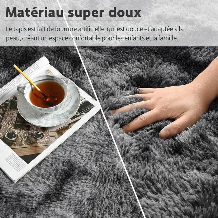 Tapis Salon , Frixovel Tapis Chambre 120x160CM , Dessous Antidérapant , Doux Moelleux , Gris Foncé