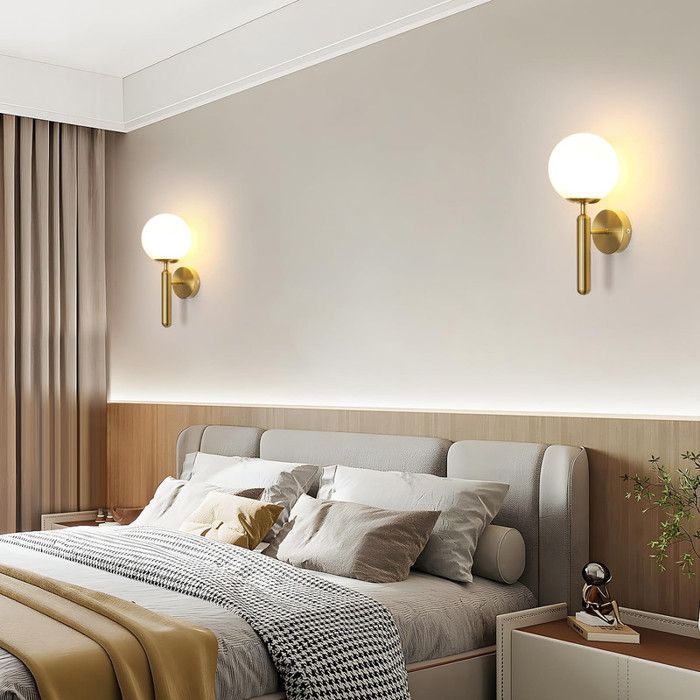 DORLINK Gold Wall Light - Modern Design in Glass and Metal - E27 60W - Bulb Not Included - For Bedroom, Hallway, Staircase
