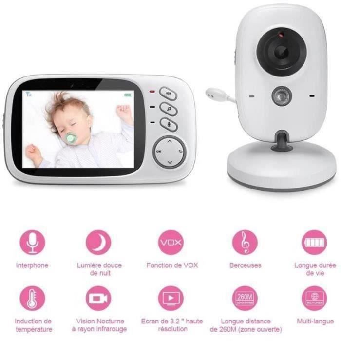Moniteur bébé vidéo GHB - CHANGM - GHB Bébé Moniteur Babyphone Vidéo - Vision nocturne - FHSS - Blanc