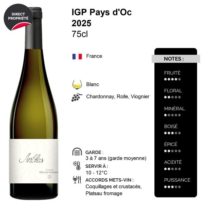 Domaine Grand-Chemin Pays d'Oc Anthus 2025 - Witte wijn uit Languedoc-Roussillon (3x75cl)