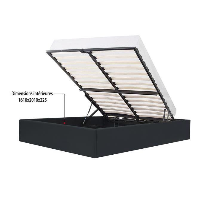 Cama adulta ECLIPSE de 160x200 cm con caja de almacenamiento - Piel sintética negra