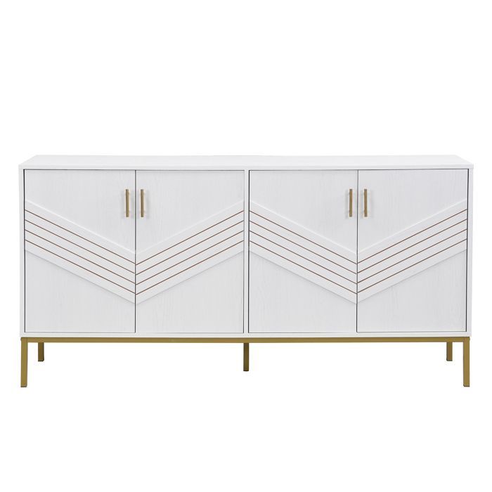 Modern 4-Door Sideboard - 160x40x80.5 cm - White MDF - Geometric Design - Flexible Storage