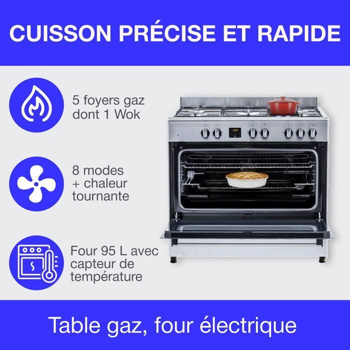 Continental Edison CECP9060IXDD 95L Multifunction Catalytic Oven Cooker - Digital Display - W90 x H85 cm - Stainless Steel