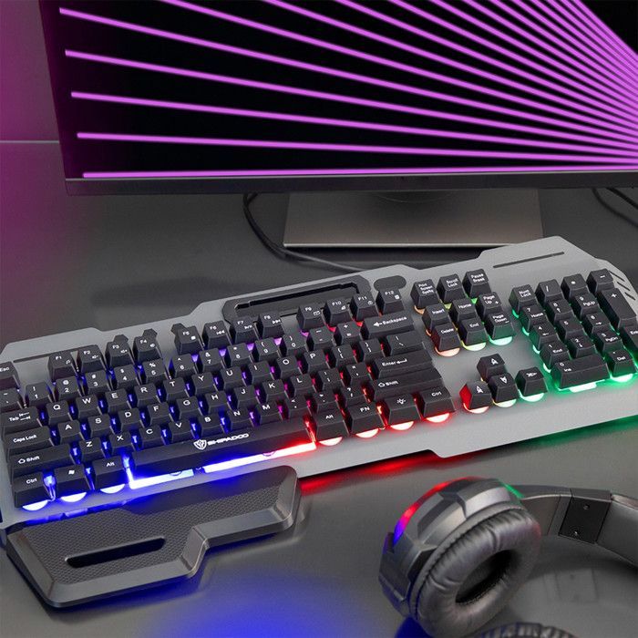LIVOO TEA282 Clavier gamer semi mécanique filaire USB - AZERTY - Rétro-éclairage LED RGB - Support repose poignée amovible