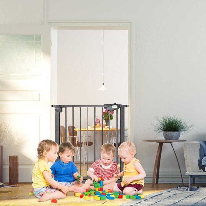 Aufun Safety Gate for Doors and Stairs, Pressure Mounting, For Openings 75-85 cm, for Pets, Babies and Children - Black