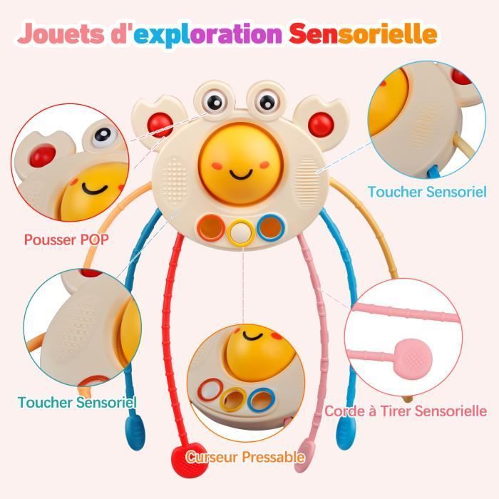Giocattolo interattivo a forma di granchio con cinturino in silicone, giocattolo Montessori per bambini piccoli, giocattolo educativo.