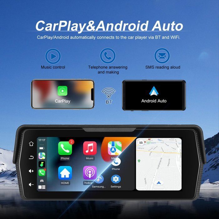 Monitor de navegación para motocicleta de 6,8 pulgadas, Carplay, Android Auto, pantalla táctil resistente al agua IP67, Bluetooth.